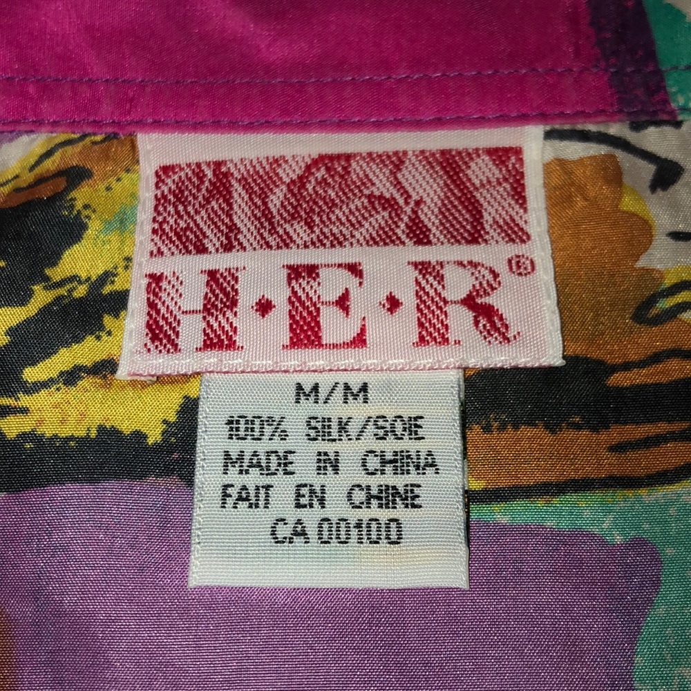 Vtg Abstract Colorful 1980's Silk Button Shirt M - image 2